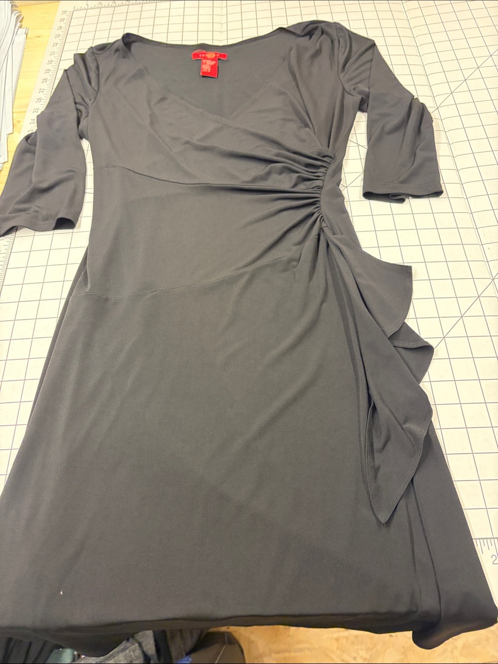 Sangria Classic Black ¾ Sleeve Ruched Cocktail Dress, Sz 10